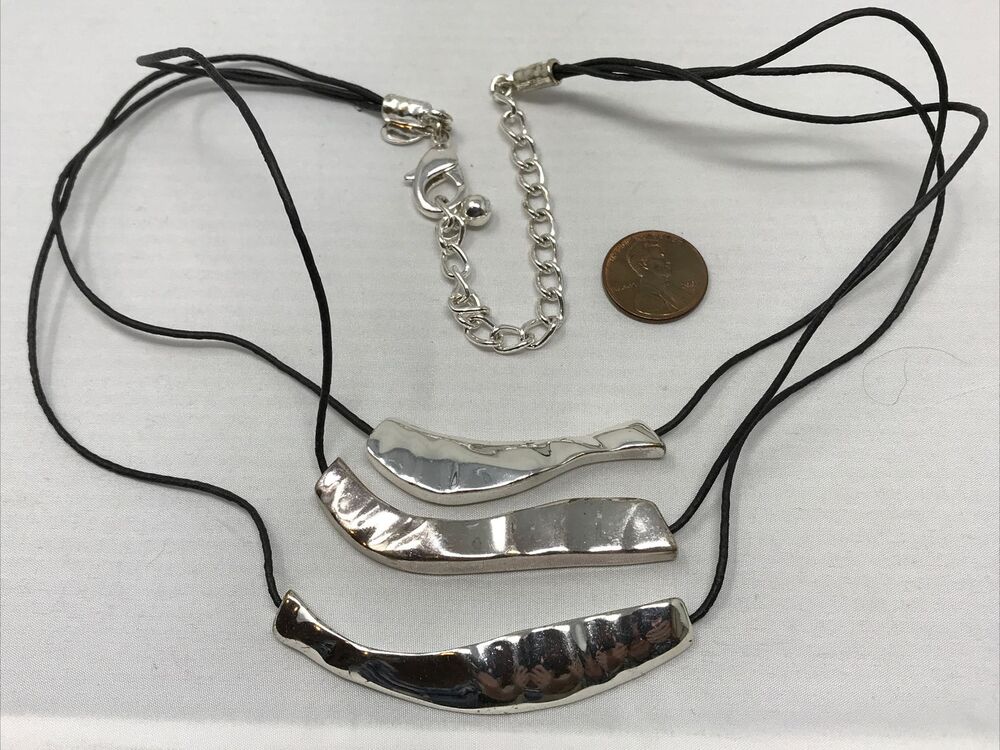 CHICO'S Necklace Shiny Silver Tone Modern Multi Piece Pendant Multi Strand Shiny